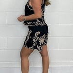 Holiday Coconut Palm Print Sleeveless Crew Neck Top and Elastic Waist Shorts Set