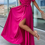 Call Me Confident Glitter Fabric Belted Slit Maxi Dress