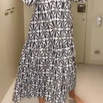 Printing Long Sleeves Loose V-Neck Maxi Dresses