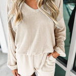 Corded V Neck Slouchy Top & Pocketed Shorts Set