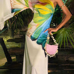 Long Sleeves Loose Asymmetric Flower Print One-Shoulder Maxi Dresses