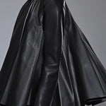 A-line Long Sleeves Big Hemline Solid Color Stand Collar Leather Top