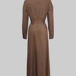 Loose Puff Sleeves Pleated Solid Color Split-Joint Lapel Maxi Dresses Shirt Dress