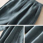 Ruffle Ramie Cotton Elasticity Loose Casual Wide-Leg Pants