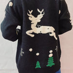 Christmas Pattern Knitted Crew Neck Long Sleeved Sweater