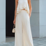 Ethereal White Ruffle Halter Wide-Leg Two-Piece Set