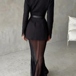 Shes Timeless Mesh High Rise Elastic Waist Fishtail Maxi Skirt