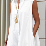 Loose Sleeveless Buttoned Solid Color Lapel Midi Dresses Shirt Dress