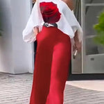 Long Sleeves Loose Asymmetric Elasticity Flower Print One-Shoulder Blouses&Shirts Tops