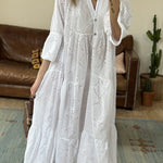 Mary White Hollow V Neck Casual Dress