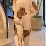 Floral Print Batwing Sleeves Loose-fitting Top and Relaxed Pocket Straight Pants Set
