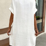 Loose Short Sleeves Buttoned Pockets Lapel Mini Dresses