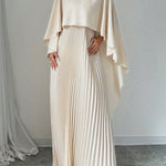Cape High-Low Pleated Solid Color Split-Joint Round-Neck Evening Dresses Maxi Dresses