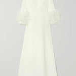 Elegant Simple Black And White Feather Long Sleeve Party Dress