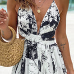 OFF WHITE PRINTED MAXI DRESS WITH CUT OUTS