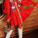 Nutcracker Sequined Button Down Long Sleeve Mini Dress