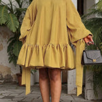 Long Sleeves Loose Falbala Solid Color Stand Collar Mini Dresses