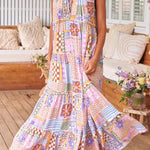 Flower Puzzle Round Neck Long Dress