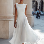 Draped Neck Sleeveless Pleated Midi Dress