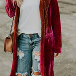 Casual Velvet Lapel Pocket Long Coat