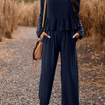 Temperament casual suit solid color long-sleeved top loose trousers