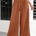 Cotton and linen distressed mid-rise wide-leg trousers