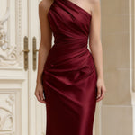 Asymmetric One-Shoulder Satin Maxi Dress