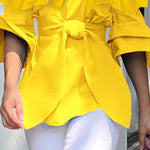 Loose Pleated Ruffled Solid Color Split-Joint Tiered Off-The-Shoulder Blouses&Shirts Tops