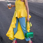 High-Low Irregularity Tied Tube Blouses&Shirts Tops