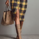 Women's Flannel Plaid Long Sleeve Shirt Midi Dress