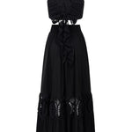 Summer City Hollow Lace Crop Tank and Elastic Waist Pocketed A-line Maxi Skirt Set