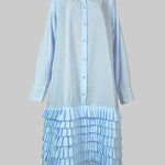 A-Line Long Sleeves Layered Pleated Pockets Solid Color Split-Joint Lapel Midi Dresses Shirt Dress