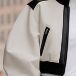 Puff Sleeves Contrast Color Split-Joint Zipper Stand Collar Jackets&Coats