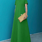 Loose Short Sleeves Solid Color High-Neck Maxi Dresses