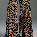 Loose Wide Leg Leopard Split-Front Casual Pants Bottoms Trousers
