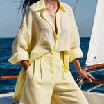 Long Sleeves Loose Solid Color Split-Joint Lapel Blouses&Shirts Tops