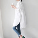 Urban Loose Solid Color Striped Lapel Blouse Top
