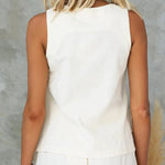 Side Split Button Up Sleeveless Top and Wide Leg Pants Set