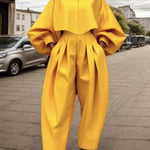 Long Sleeves Loose Buttoned Pleated Solid Color Lapel Blouses&Shirts Tops