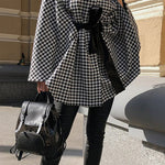 Stylish Houndstooth Loose Lace-up Cape