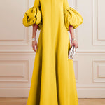 Loose Flower Shape Solid Color Stand Collar Lantern Sleeves Maxi Dresses