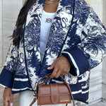 Romantic Songs Porcelain Ink Printed Pocket Quilted Cotton Kimono Jacket