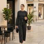 Elasticated Waist High Waisted Belted Contrast Color Split-Joint Pants