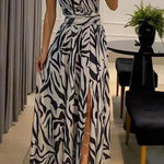 Sexy One Shoulder Sleeveless Printed Long Dress With Split Back
