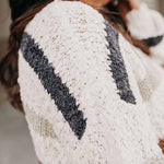 Multicolor Stripes Print Popcorn Drop Shoulder Pullover Sweater