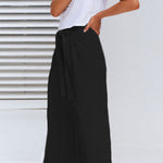 Spring and summer cotton and linen design sense strap loose wide-leg casual trousers
