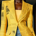 Long Sleeves Newspaper Print Split-Joint Lapel Blazer Suits