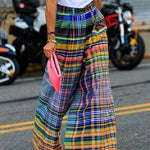 Stylish Selection Wide Leg Loose Checkerboard Printed Casual Pants Bottoms