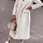 Simple Long-sleeved V-neck Tie Woolen Coat