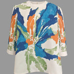 Half Sleeves Loose Buttoned Contrast Color Flower Print Round-neck T-Shirts Tops